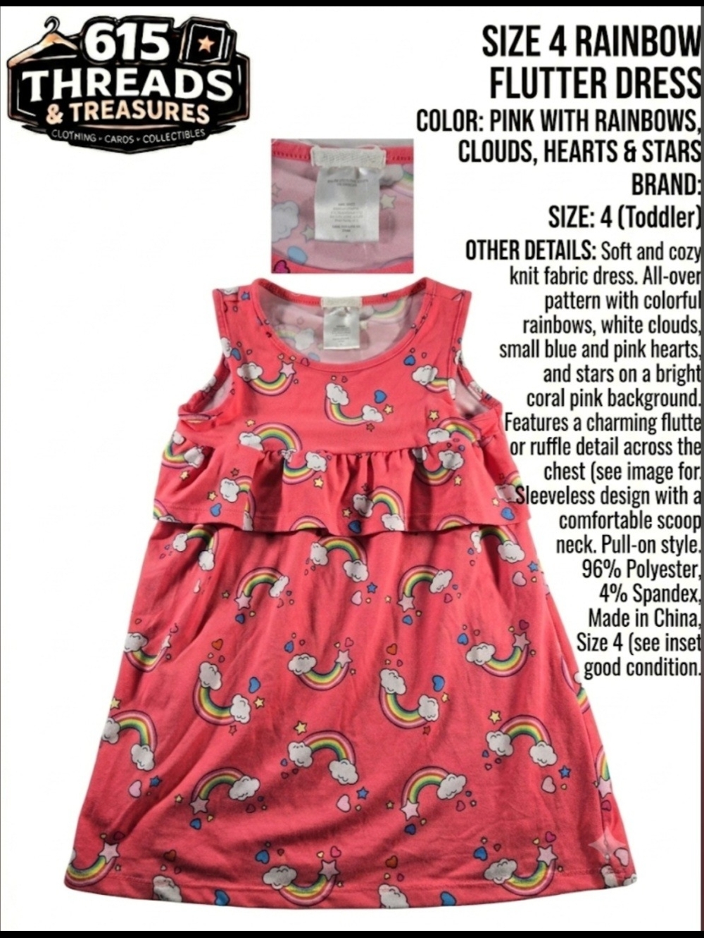 Source Unknown Pink Coral Rainbow Flutter Dress‎